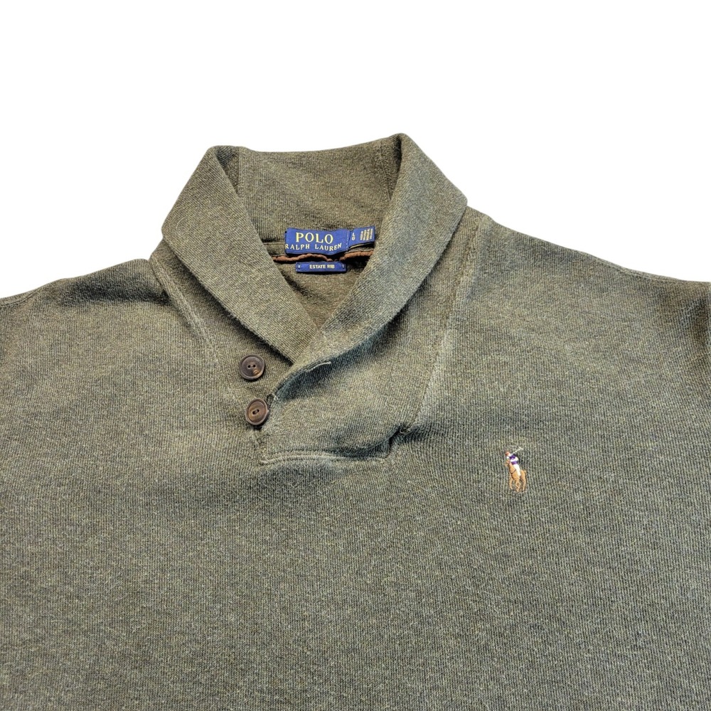 Polo Ralph Lauren Shawl Collar Pullover Sweater Green Size‎ Large Estate Rib - Picture 2 of 10